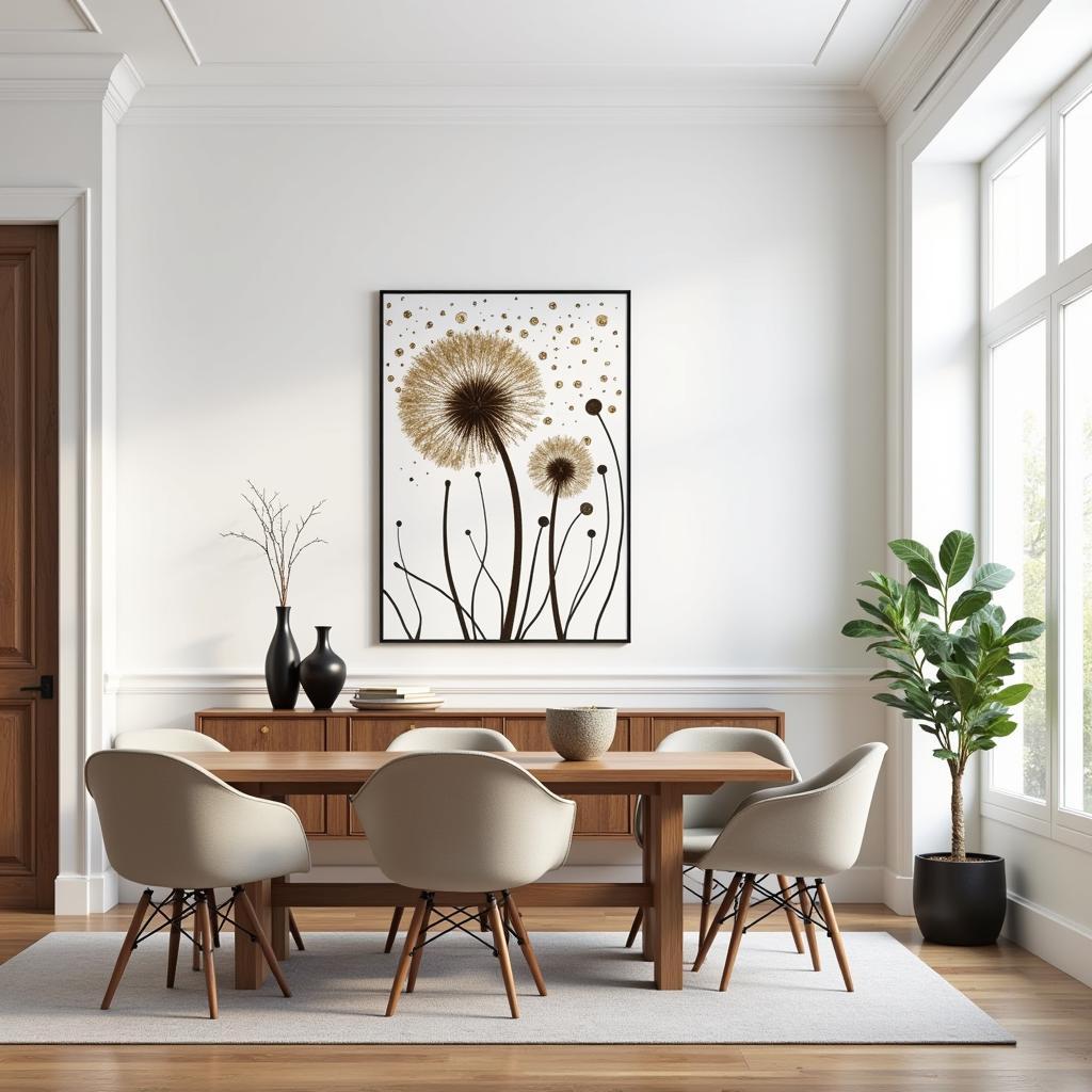 Metal Dandelion Wall Art in a Dining Room