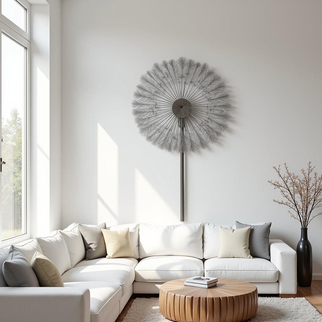 Metal Dandelion Wall Art in a Modern Living Room