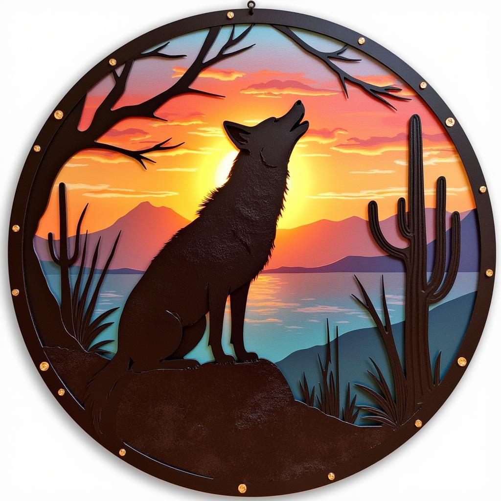 Metal Desert Art Wall Hanging Coyote