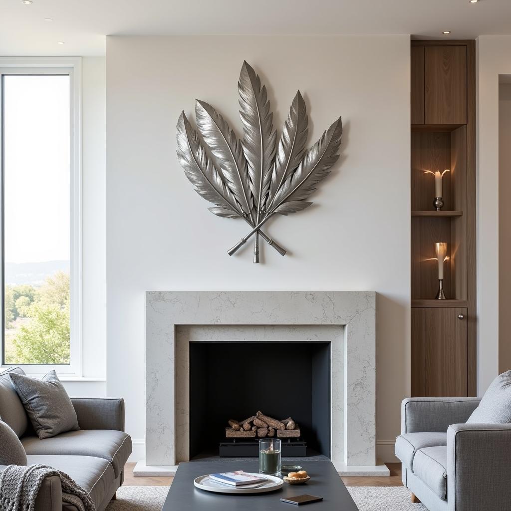 Metal Feather Wall Art in a Living Room Setting