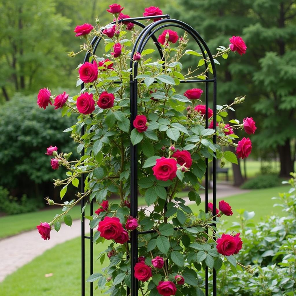 Metal Garden Trellis with Climbing Roses