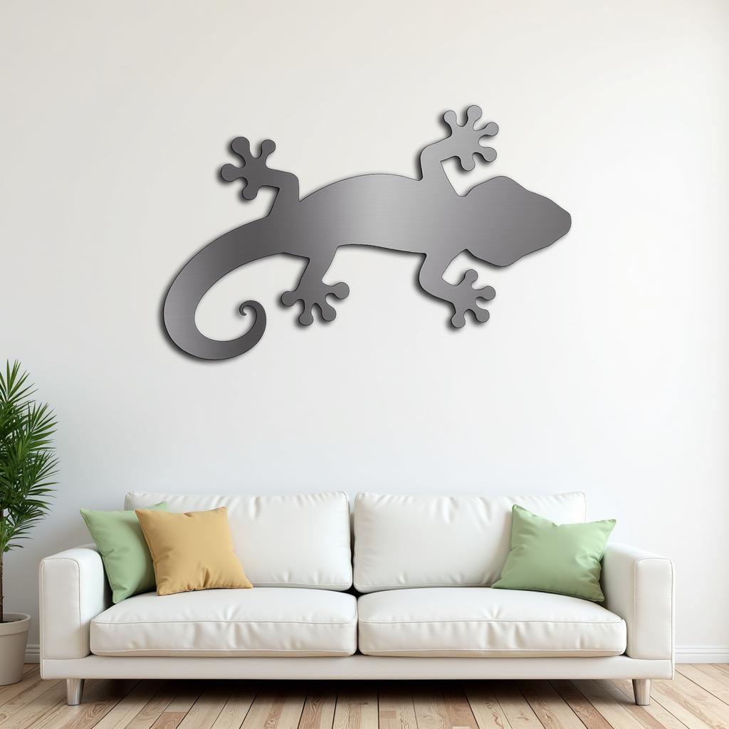 Modern Living Room Decor with Metal Gecko Wall Art