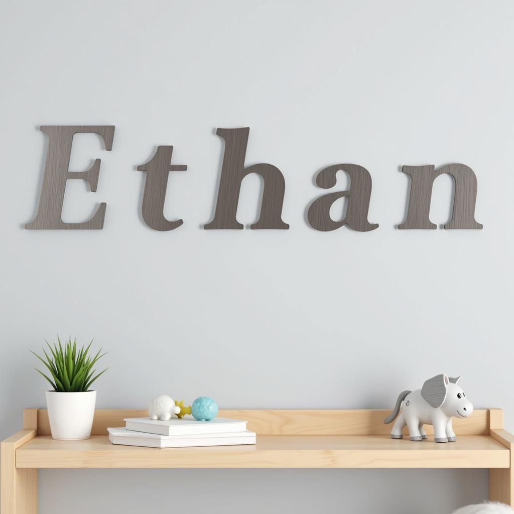 Metal lettering name wall art in a modern nursery