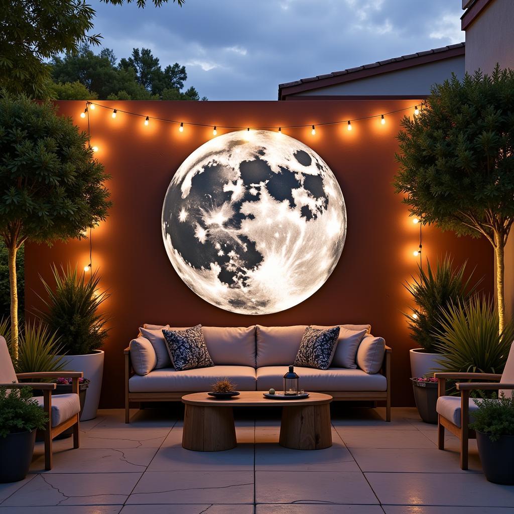 Metal Moon Wall Art on a Patio