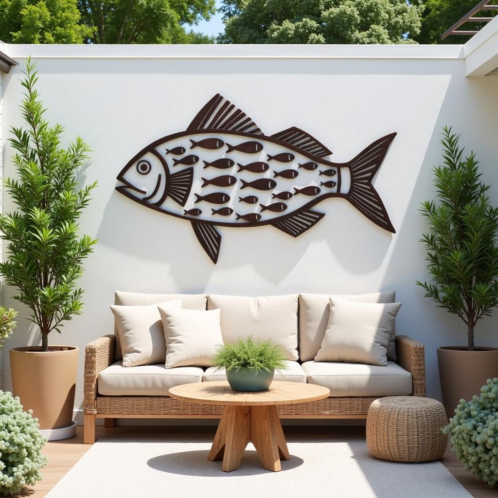 Metal Nautical Wall Art on an Outdoor Patio