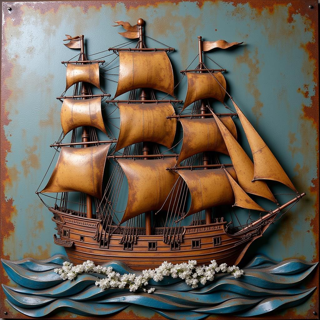 Metal Nautical Wall Art: Ship and Sailboat