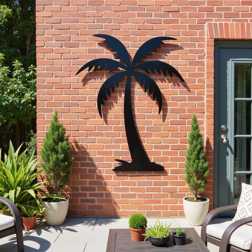 Metal Palm Tree Wall Art on a Patio