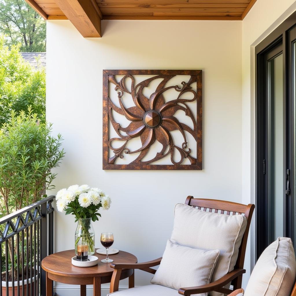 Metal Rustic Wall Art on an Outdoor Patio