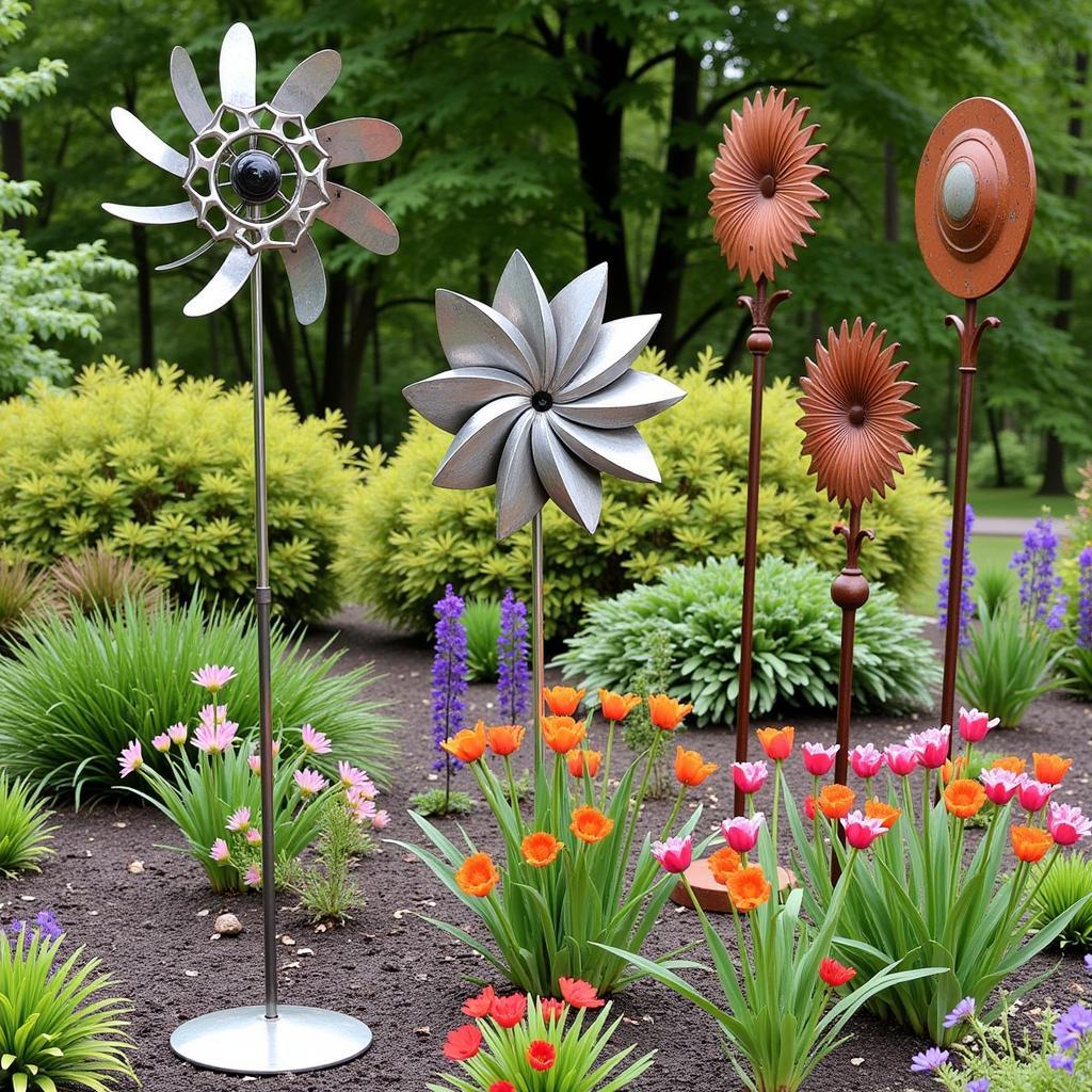 Metal Sculptures and Ornaments in a Garden