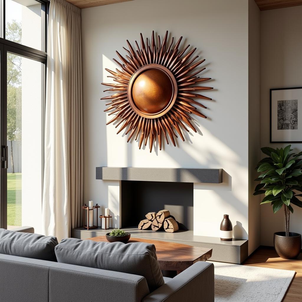 Modern Metal Sun Wall Art in a Contemporary Home