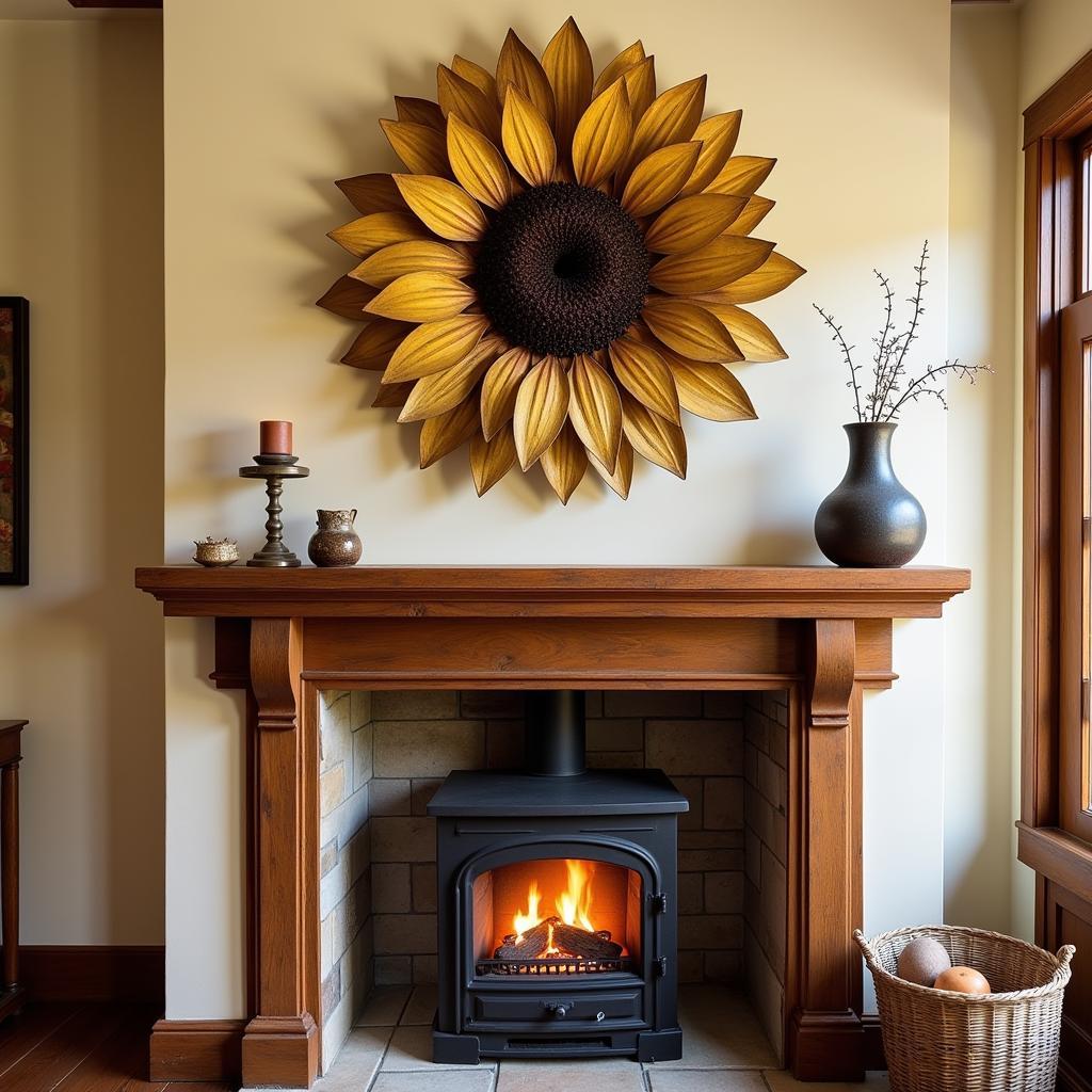 Metal Sunflower Wall Art in Living Room