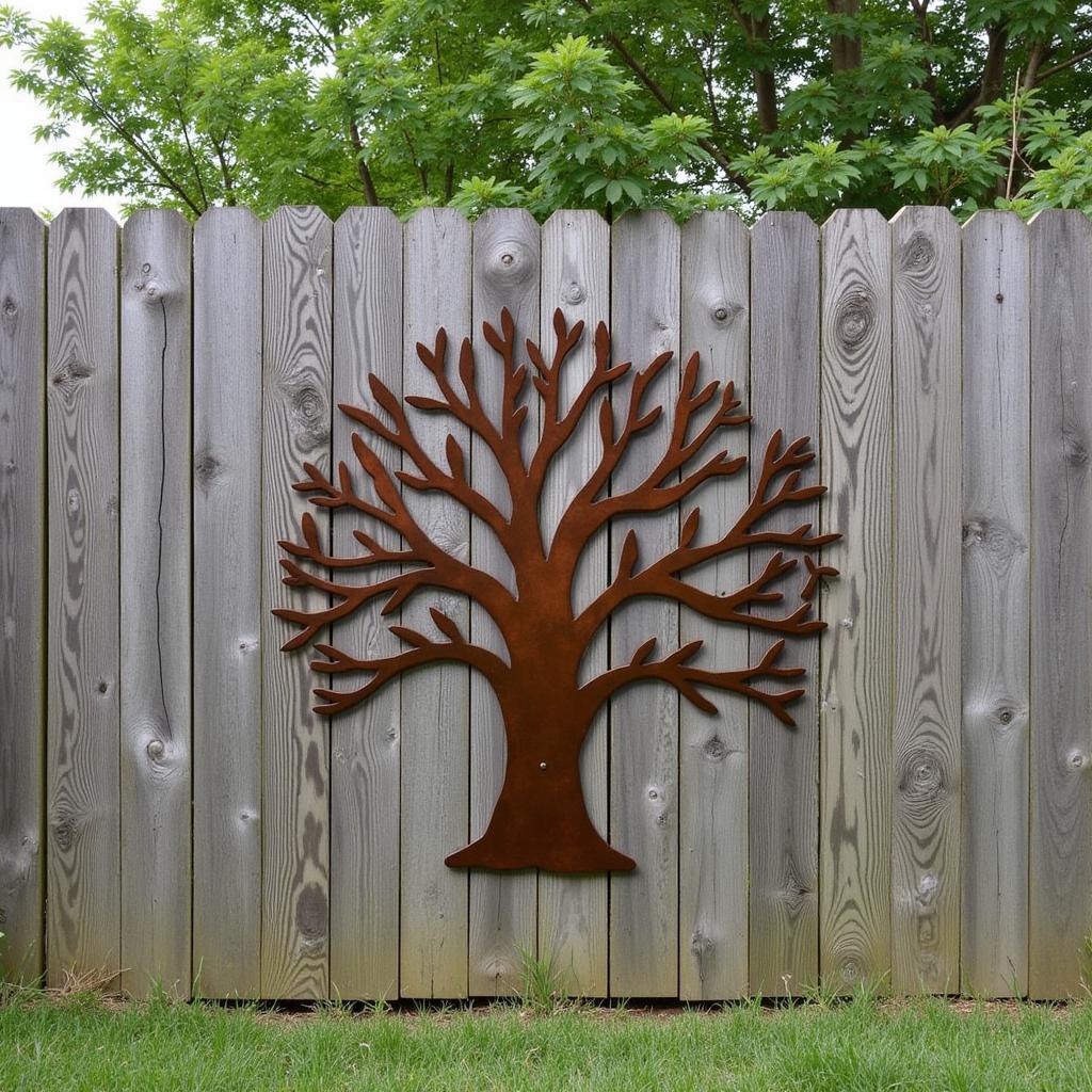 Metal Tree Wall Art on Outdoor Fence