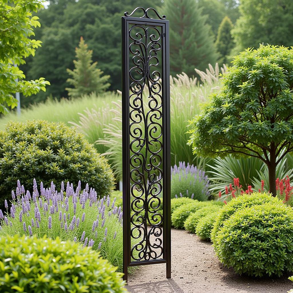 Metal Vertical Wall Art in an Outdoor Garden