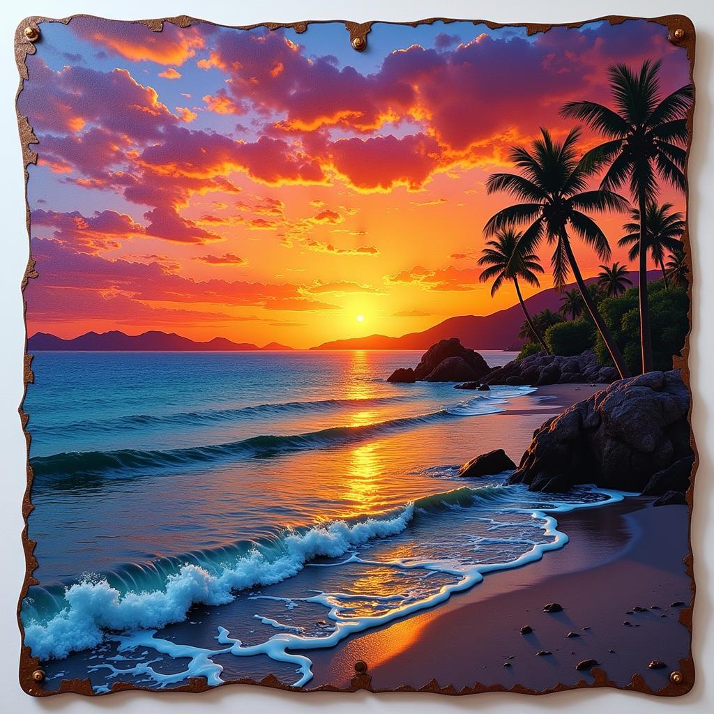 Metal Wall Art Beach: Sunset Scene Over the Ocean