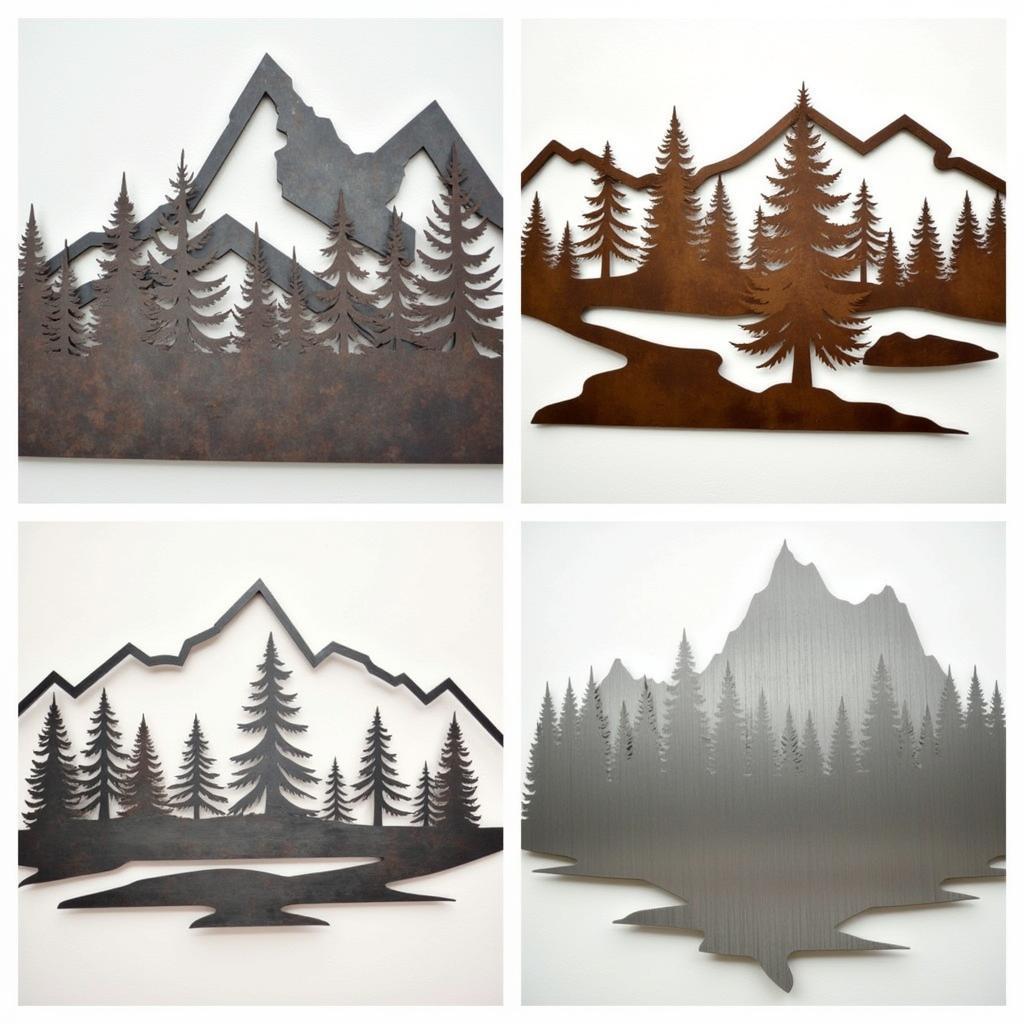 Metal wall art with various finishes: rustic, polished, and brushed