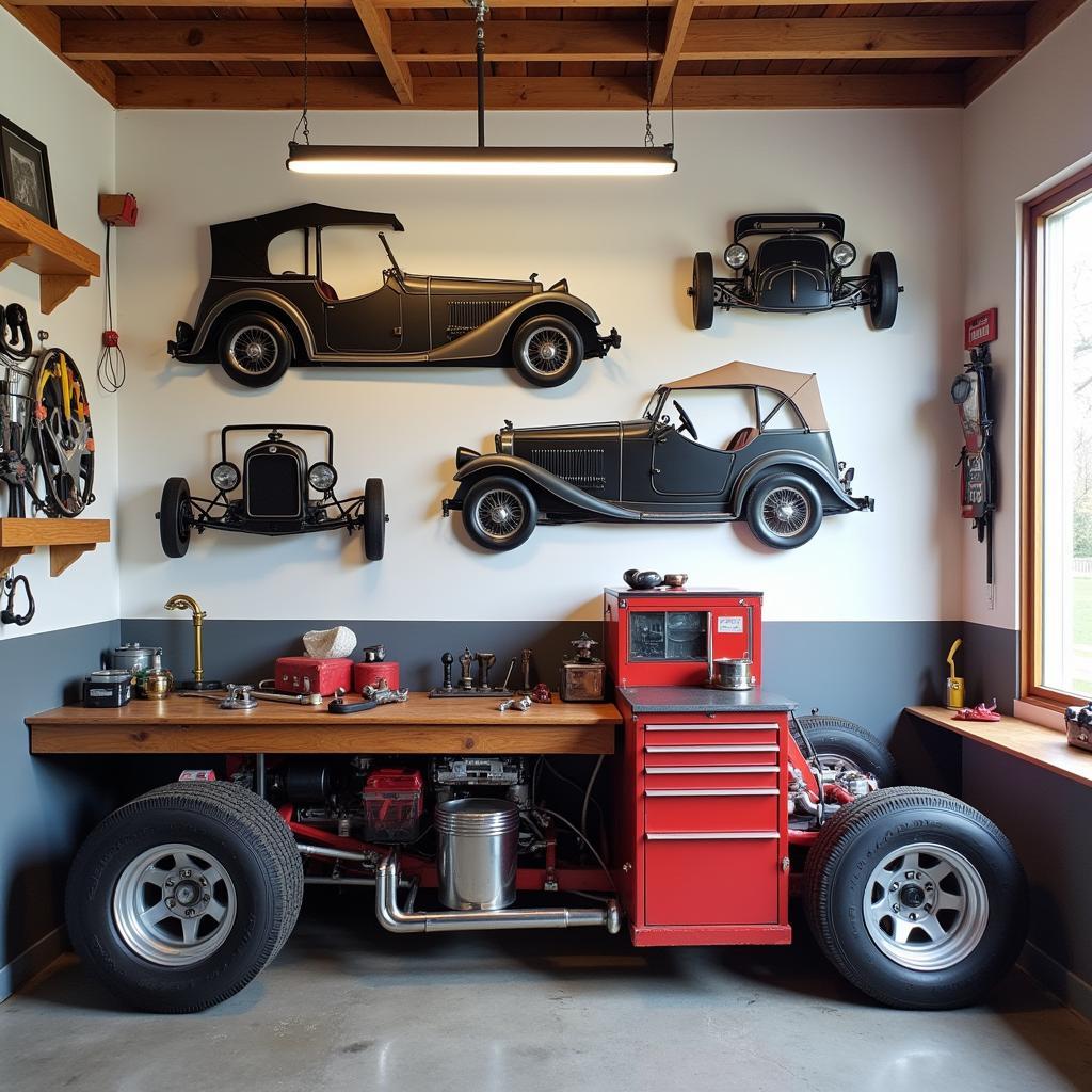 Metal Car Wall Art Installation in a Garage