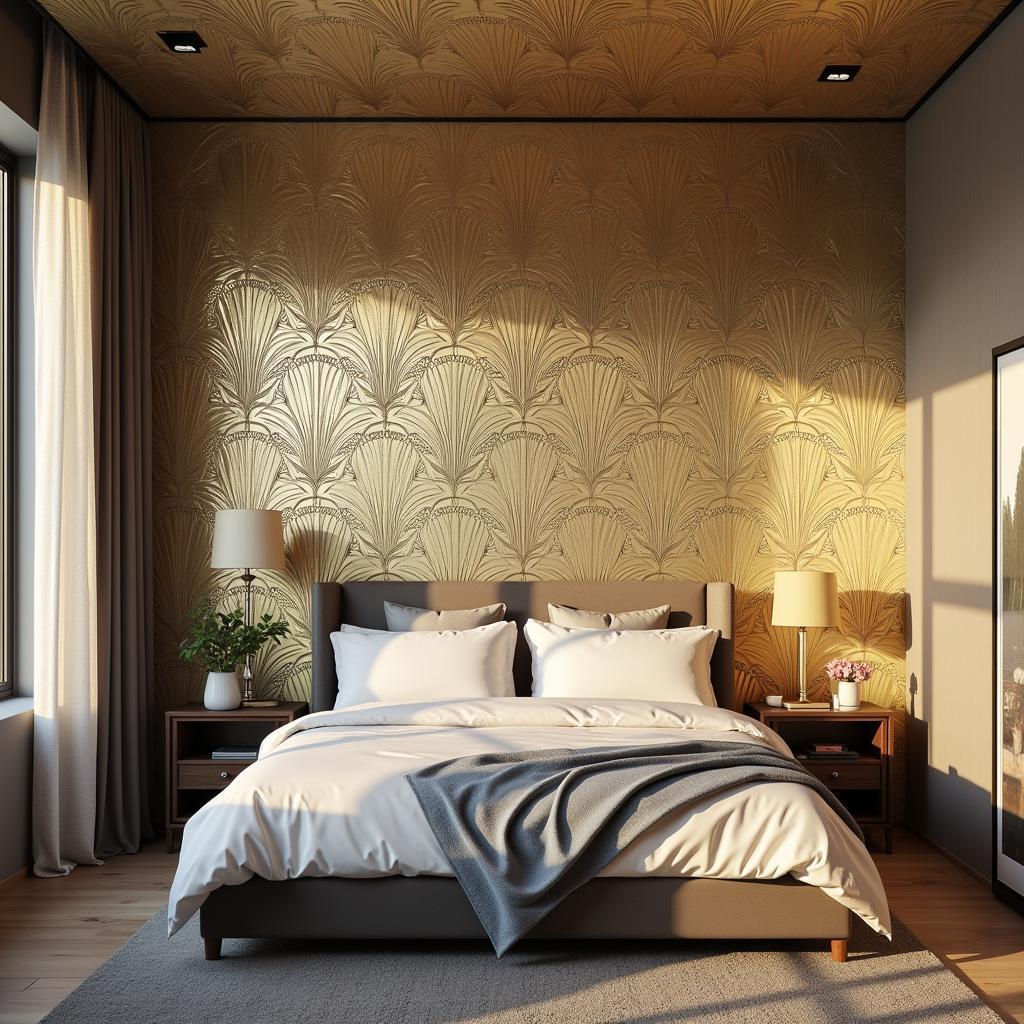 Metallic Art Deco Wallpaper in a Bedroom Design