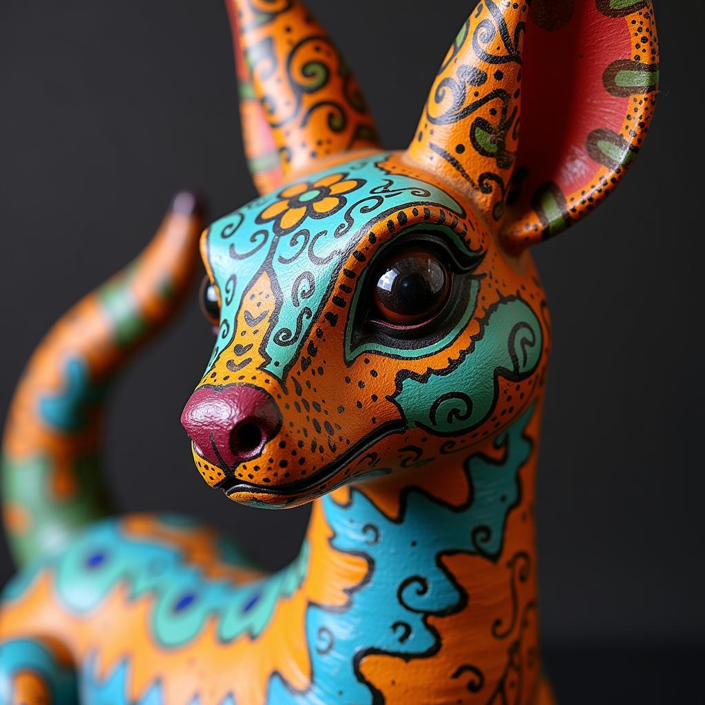 Close-up of intricate details on an alebrije