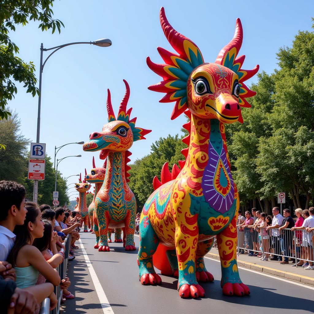 Vibrant alebrijes in a parade