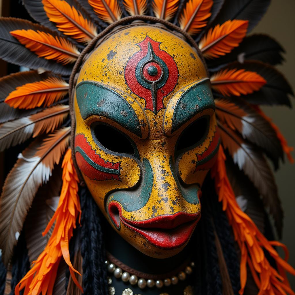 Vintage Mexican Feather Ceremonial Mask