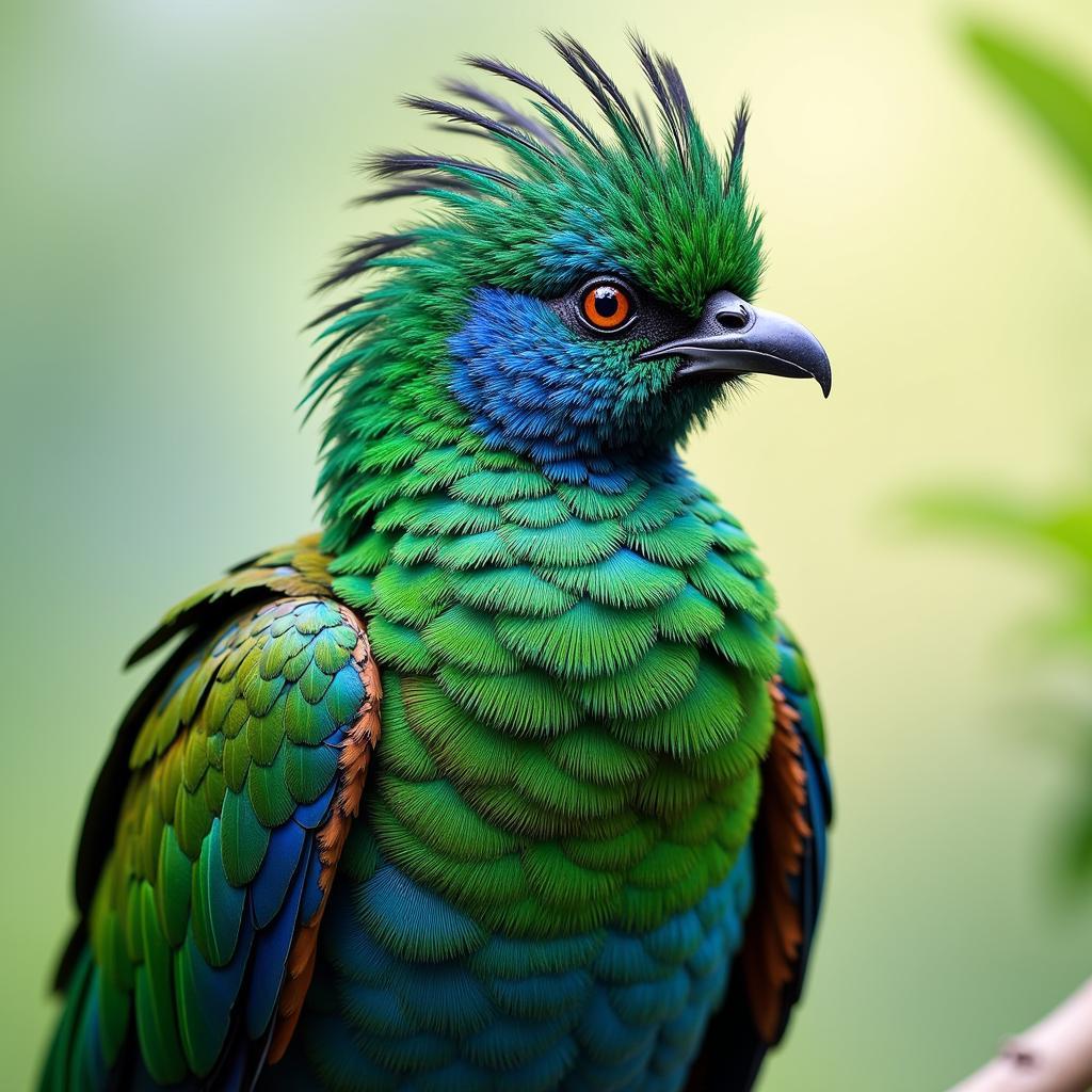 Vibrant Quetzal Representation in Mexican Feather Bird Art