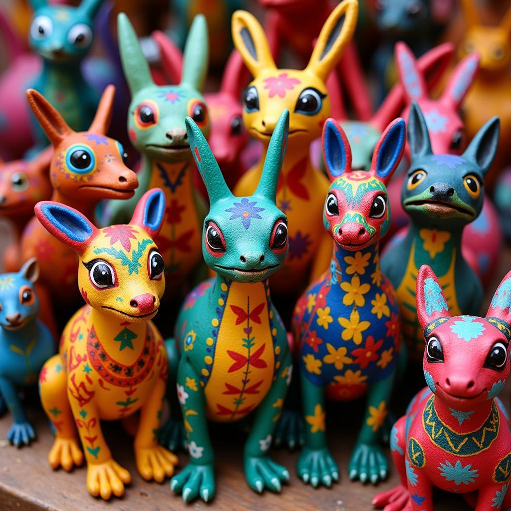 Colorful alebrijes representing fantastical creatures