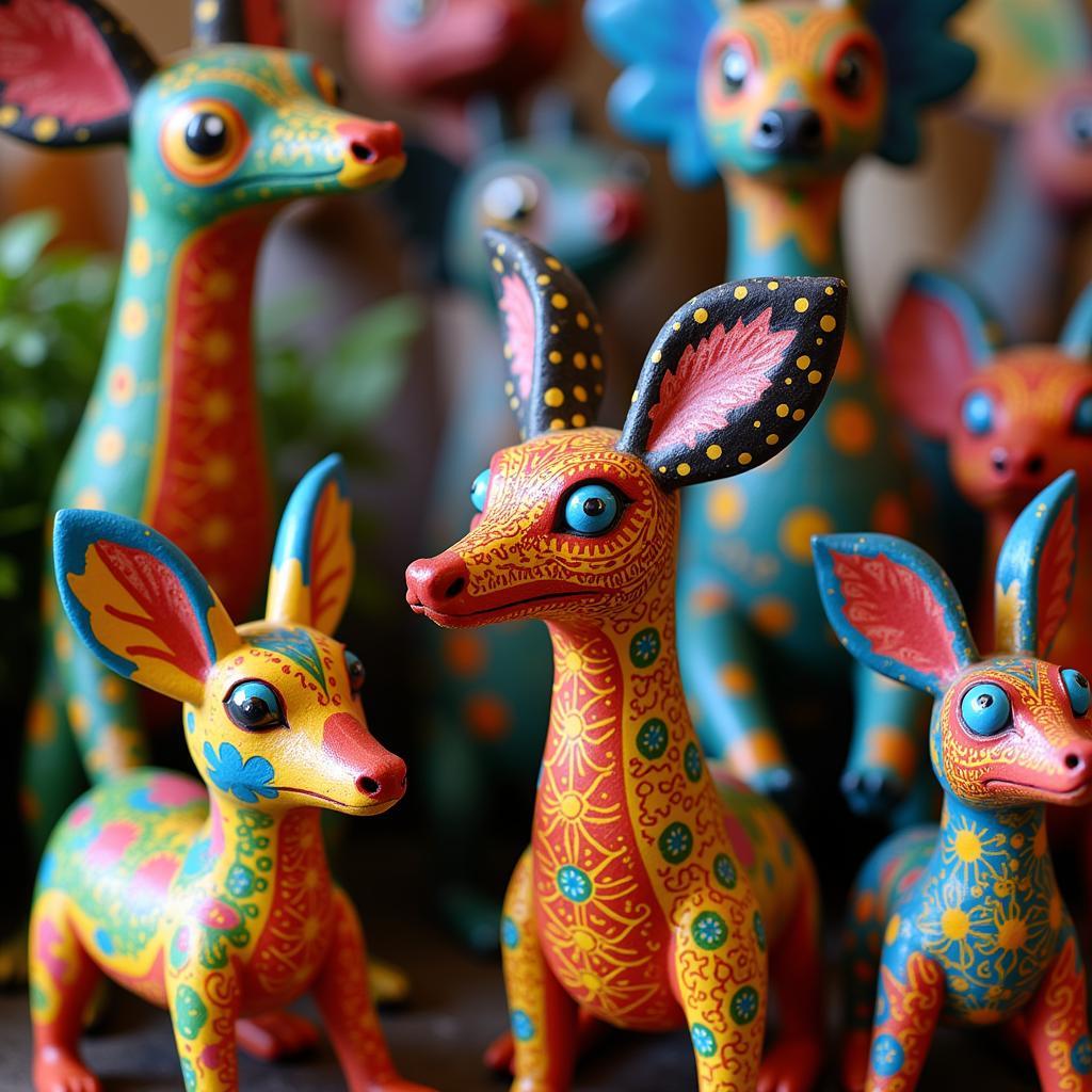 Brightly colored alebrijes, examples of Mexican folk art animals