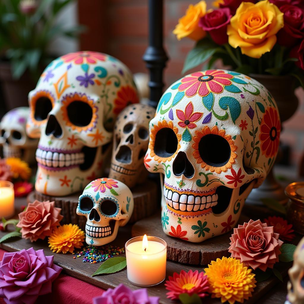 Day of the Dead Skulls Made of Paper Mache