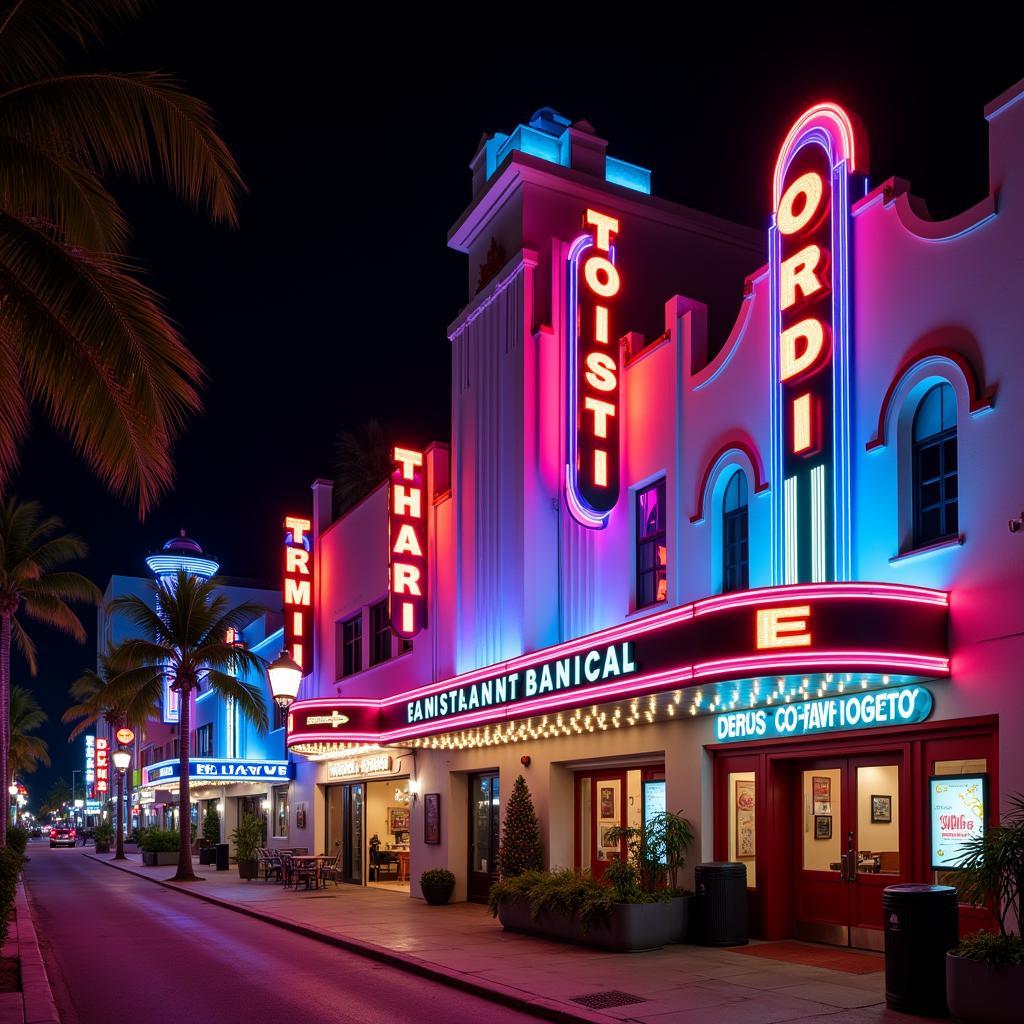 Miami Beach Art Deco Historic District at Night