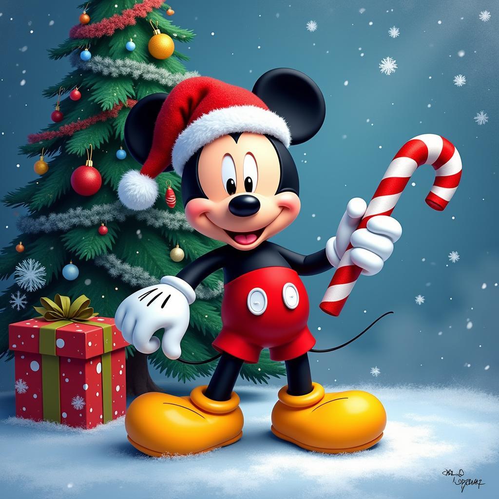 Digital Painting of Mickey Mouse in a Christmas Setting