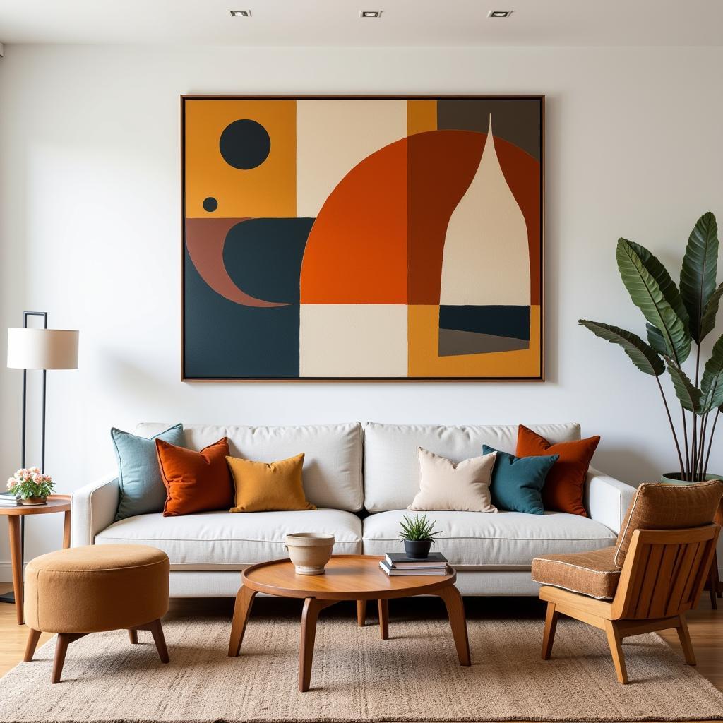 Mid-Century Abstract Wall Art in Living Room Decor