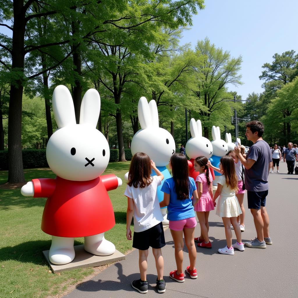 Families enjoying the Miffy Art Parade in Tokyo