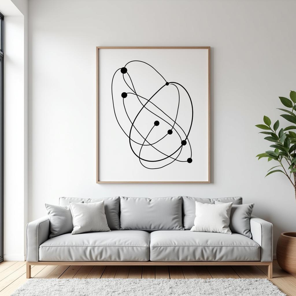 Minimalist black line art in a modern living room