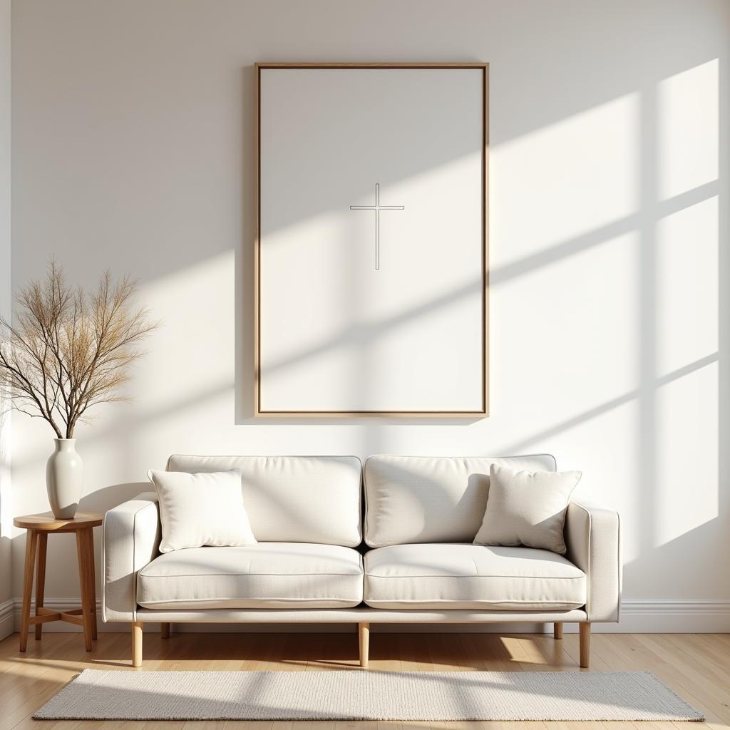 Minimalist Christian Living Room Decor Showcasing Wall Art and Simple Furniture