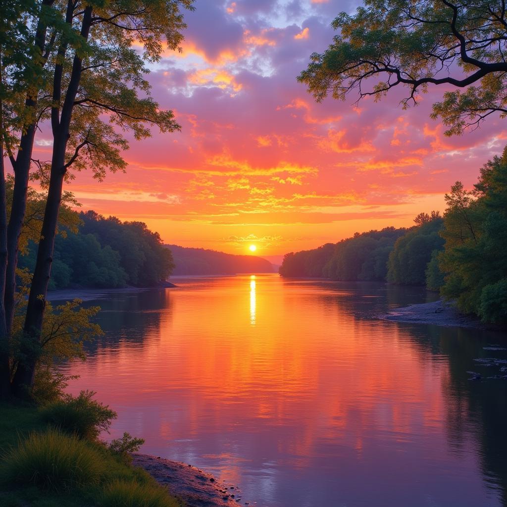 Mississippi River Sunset Landscape Wall Art