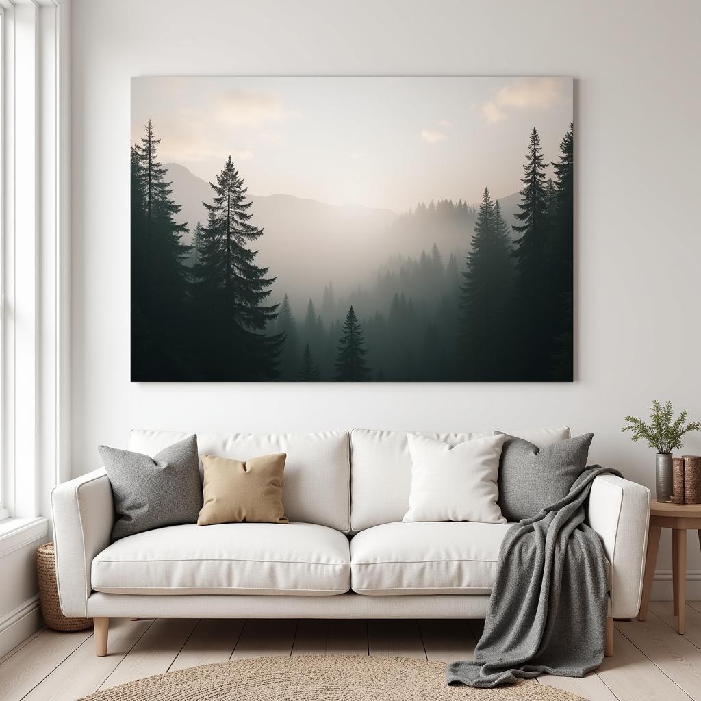 Misty Forest Canvas Print in Living Room