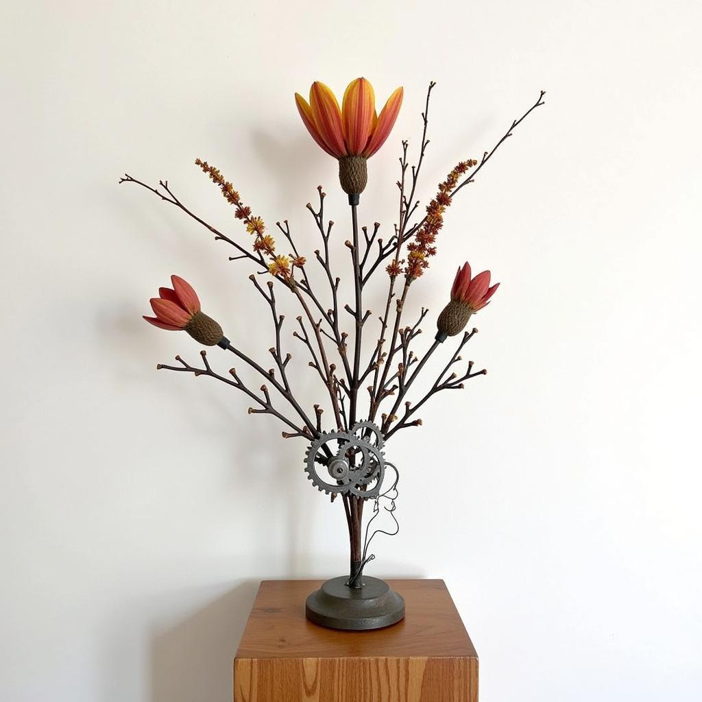 Mixed Media Flower Art Sculpture