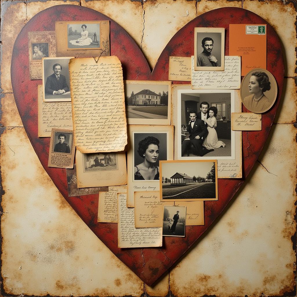 Mixed Media Hearts Art Vintage Style