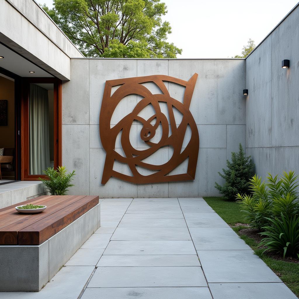 Modern Abstract Bronze Wall Art on Patio