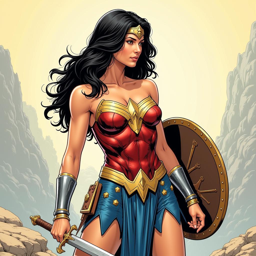 Wonder Woman in her modern costume, illustrated by Cliff Chiang, radiating power and grace.