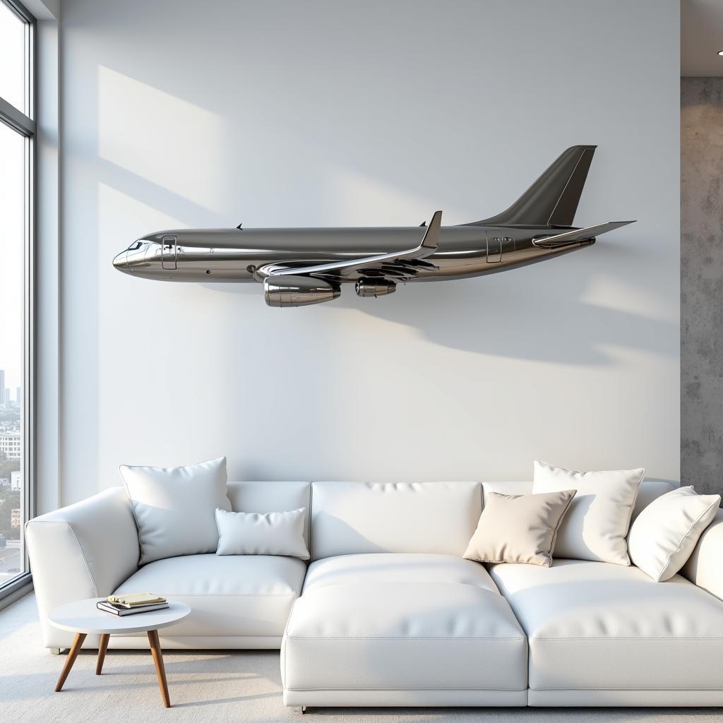 Modern Airplane Wall Art Metal in a Minimalist Living Room