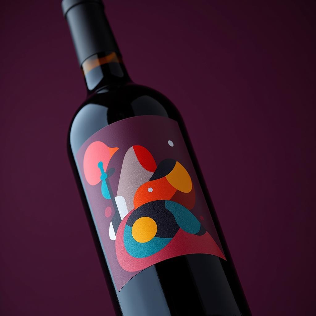 Modern Art Wine Label Design Depicting Abstract Shapes and Vibrant Colors