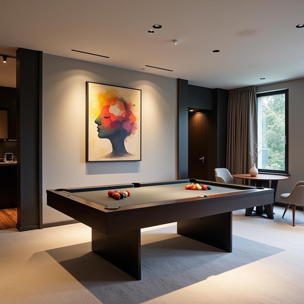 Modern Billiard Room with Abstract Wall Art