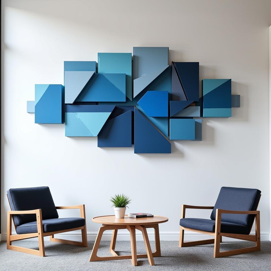 Modern Blue Geometric Metal Wall Art in Office Decor