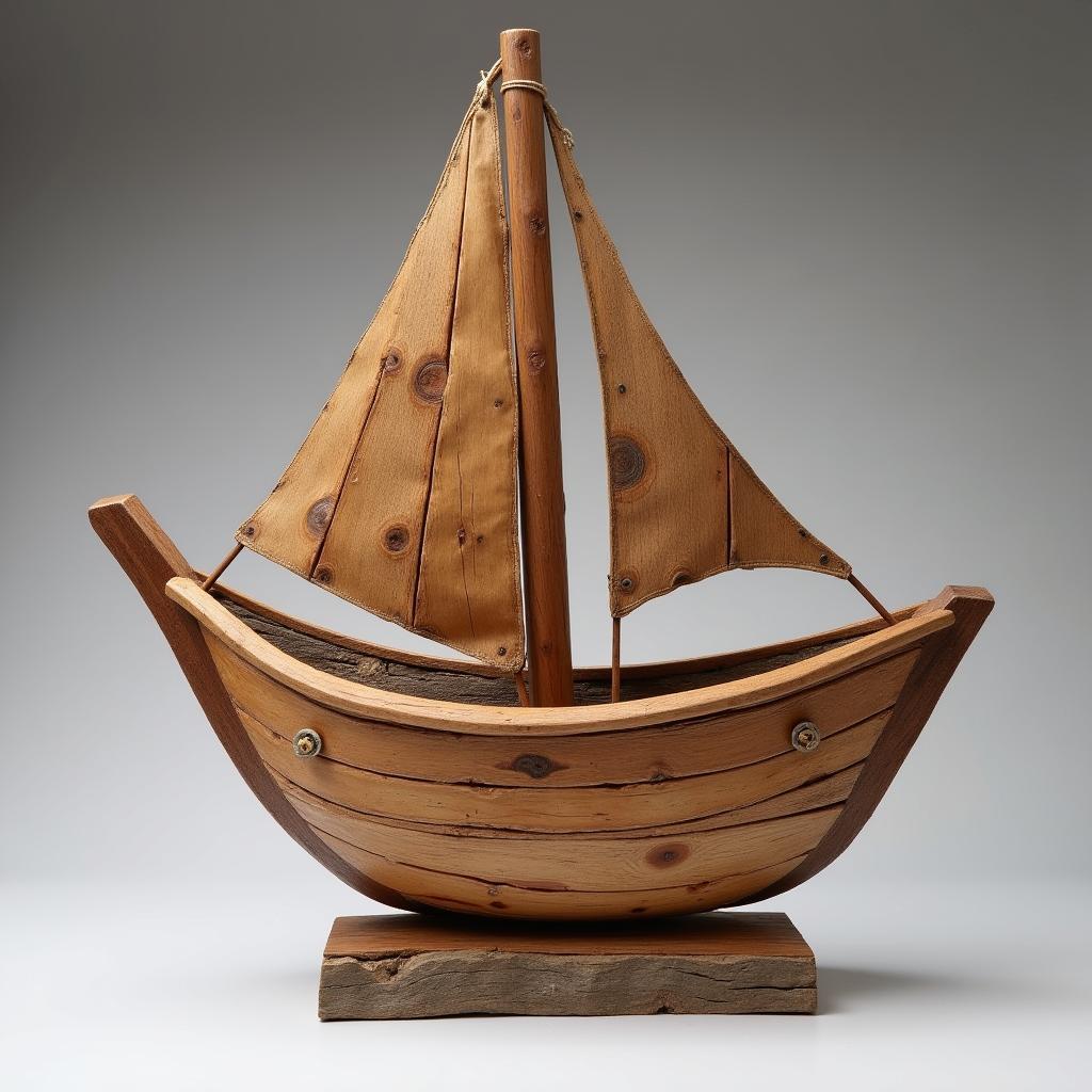 Modern Boat Sculpture Made from Reclaimed Wood