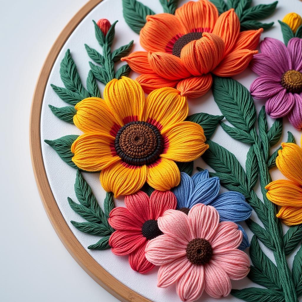 Modern Embroidery Wall Art Featuring a Floral Design