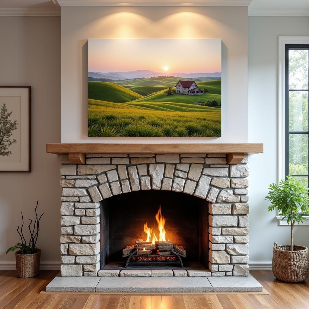 Modern Farmhouse Canvas Wall Art Above Fireplace