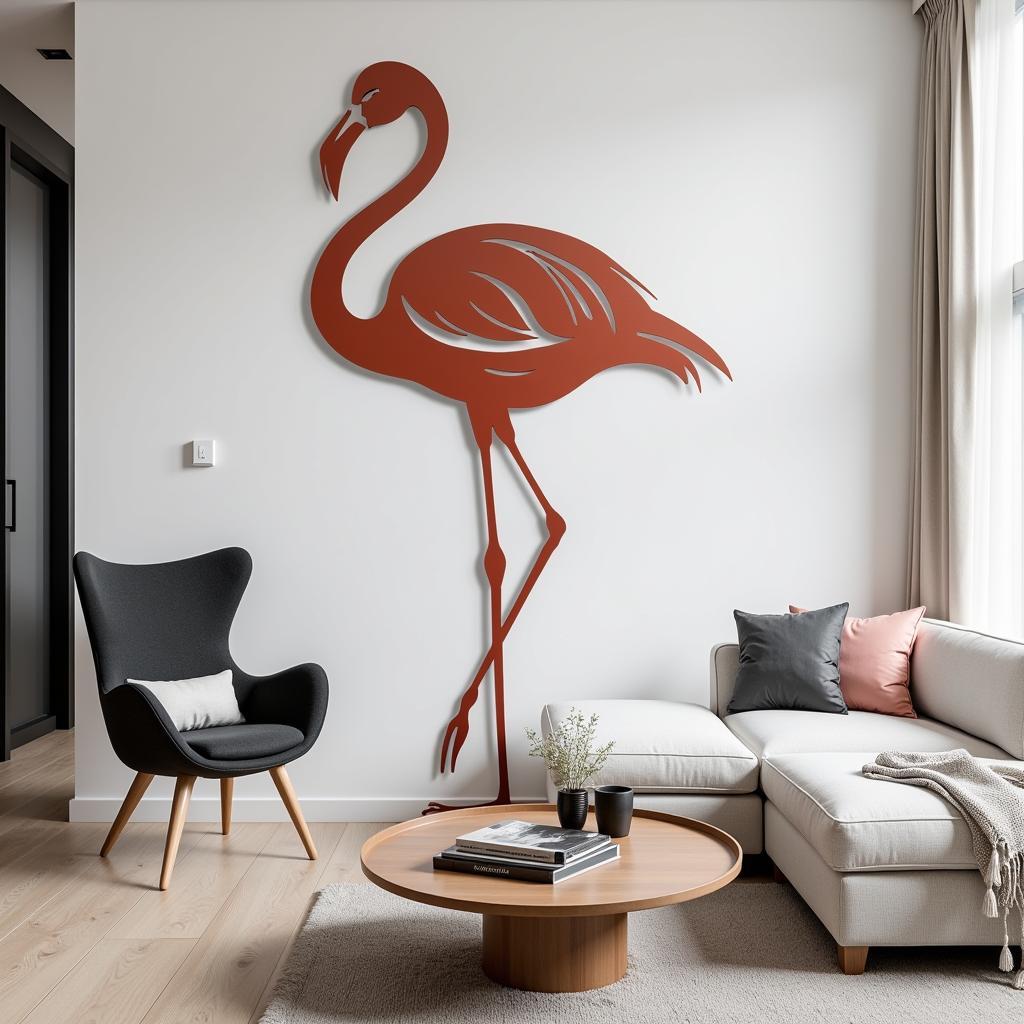 Modern Flamingo Metal Wall Art for Living Room