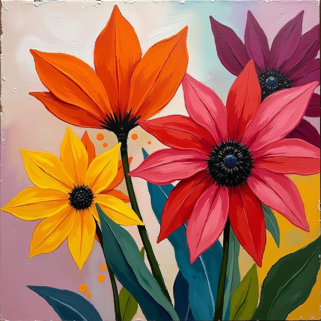 Modern Flower Art: Vibrant Acrylic Painting on Canvas