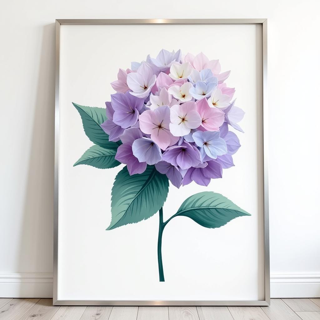 Modern Framed Hydrangea Art with Metallic Frame